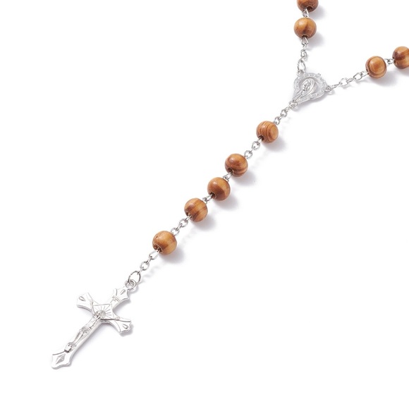 Pine Wood Catholic Traditional Rosary Beads - Picture 2 of 5